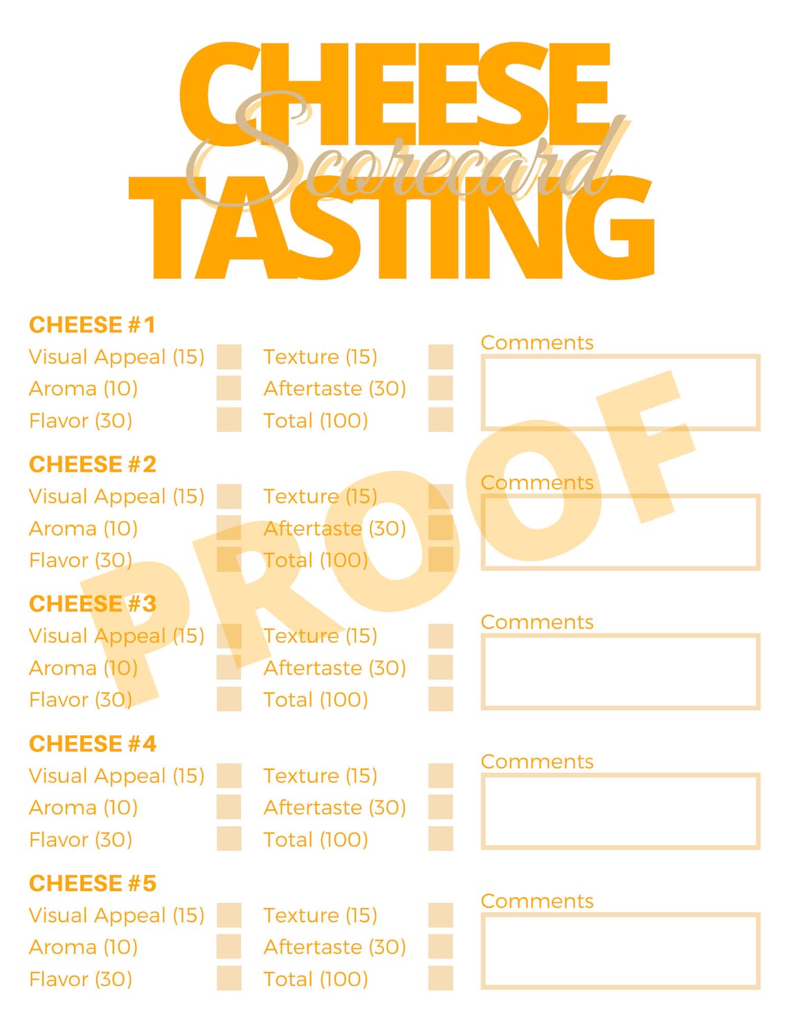 Instant Download Cheese Tasting and Rating Scorecard Digital Download ...