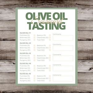 Instant Download Olive Oil Tasting and Rating Scorecard