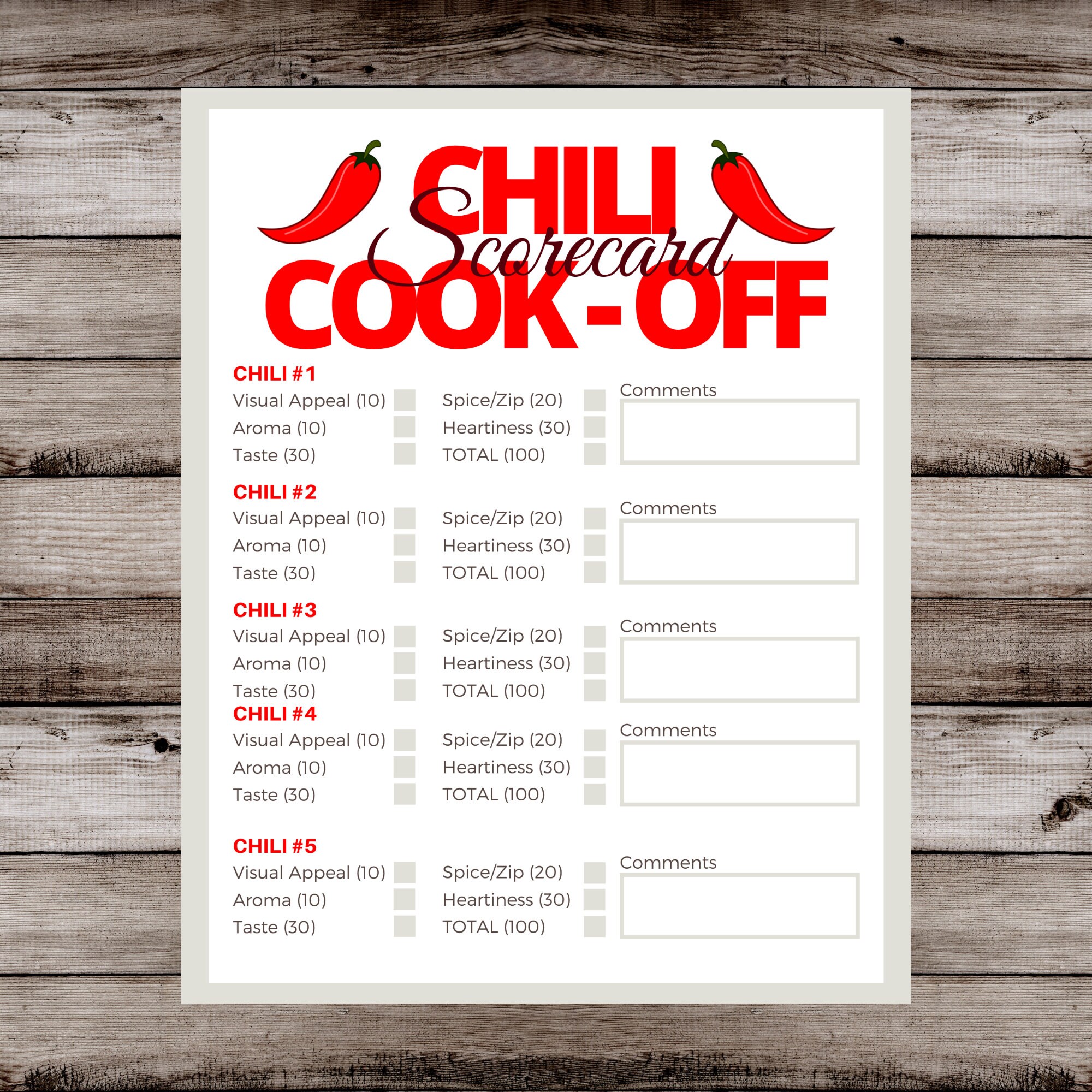 Chili Cook Off Judging Sheet Pdf Free Printable