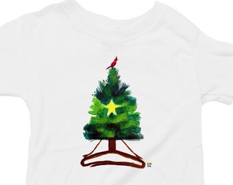 Kid's Organic Cotton T Shirt Yoga Easy Pose Holiday Tree, Made in USA