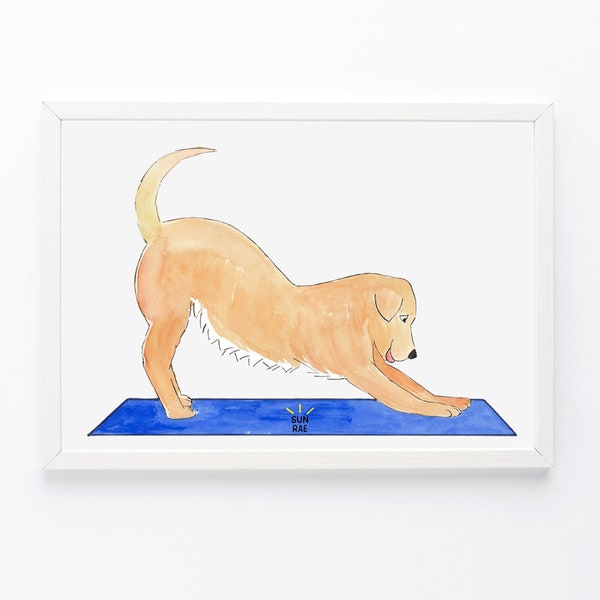 Yoga Pose Art Print Golden Retriever Downward Dog