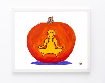 Yoga Art Print Lotus Pose, Easy Pose Pumpkin Artwork