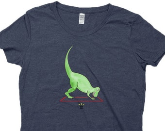 Women's Yoga T Shirt, Downward Dog Dinosaur, Eco Friendly Tee Made in USA