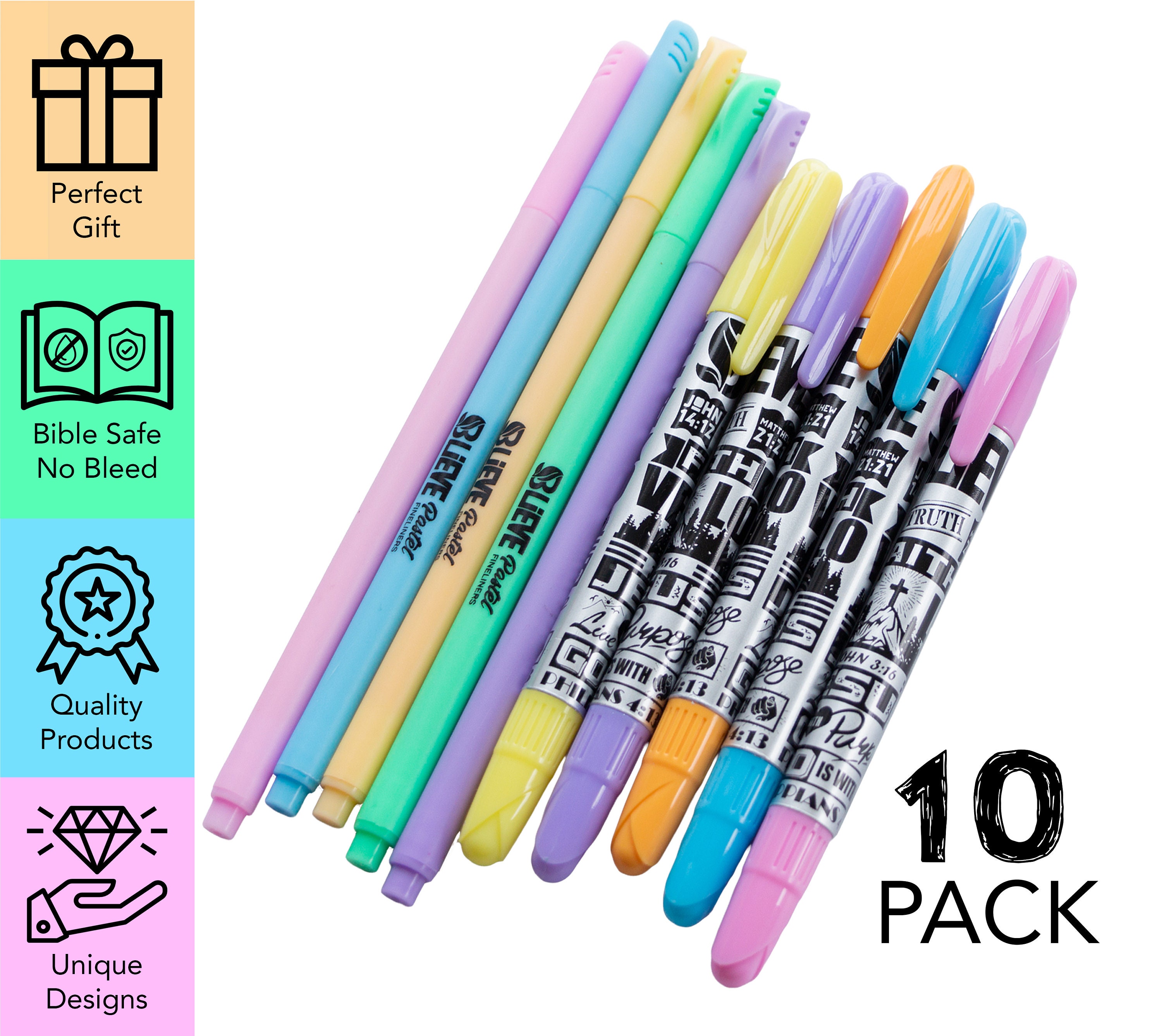 Blieve- Bible Study Kit Pastel Edition with Bible Highlighters and Fineliners, Pastel Highlighters No Bleed Through, Amazing Gel