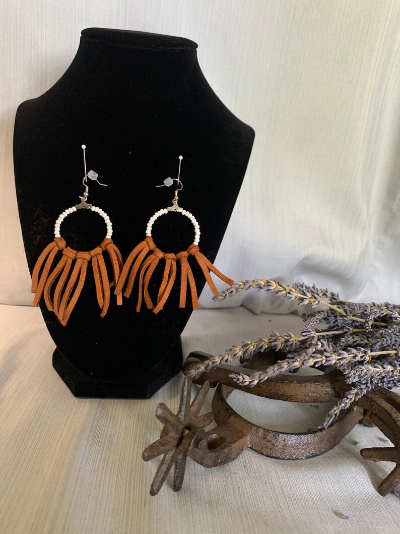 Handmade Beaded Leather Fringe Earrings \u2018Ashley\u2019