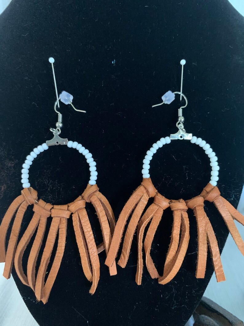 Handmade Beaded Leather Fringe Earrings \u2018Ashley\u2019