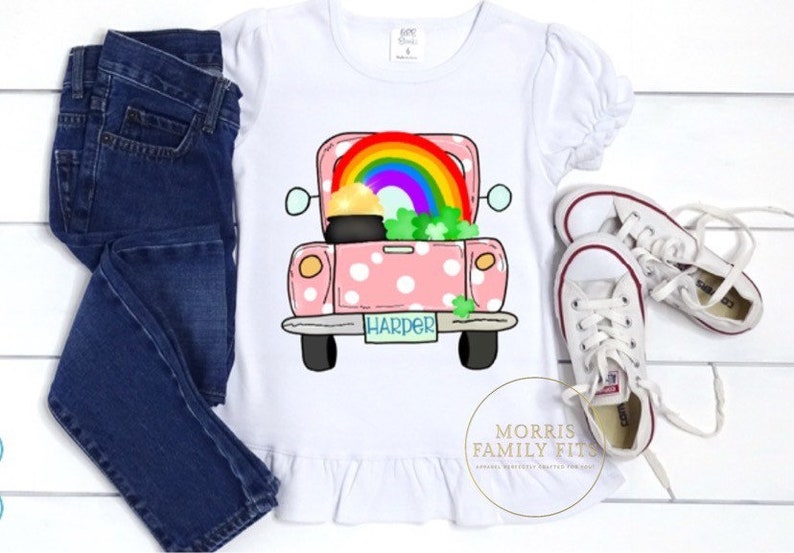 Personalized Girls St St Patrick\u2019s Rainbow Truck Shirt Patrick\u2019s Tee Girls St Patrick\u2019s Day Shirt