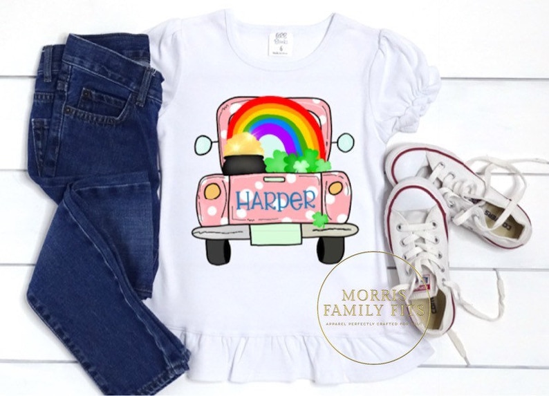 Personalized Girls St St Patrick\u2019s Rainbow Truck Shirt Patrick\u2019s Tee Girls St Patrick\u2019s Day Shirt