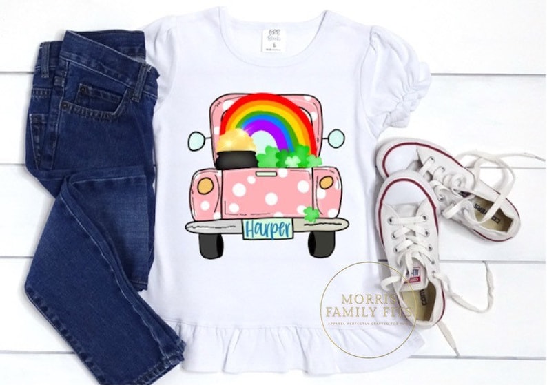 Personalized Girls St St Patrick\u2019s Rainbow Truck Shirt Patrick\u2019s Tee Girls St Patrick\u2019s Day Shirt