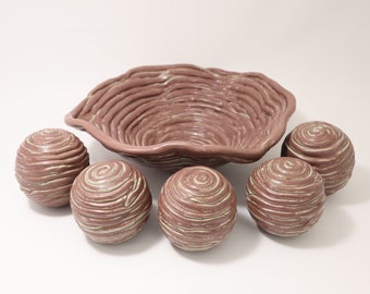 Handmade Ceramic Spheres and Bowl