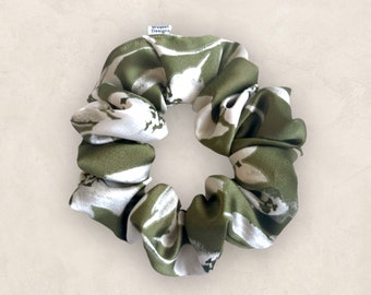 Green Satin Floral Scrunchie | Green Scrunchie | Cute Scrunchie | Hair Scrunchie | Gifts for her