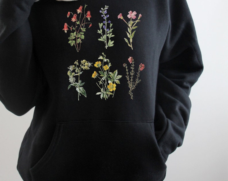 Wildflower Hoodies Botanical Hoodies Hoodies With Flowers Etsy