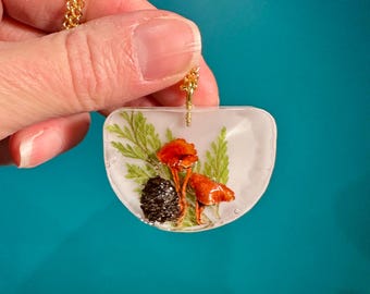 Orange Mushroom Garden Pendant