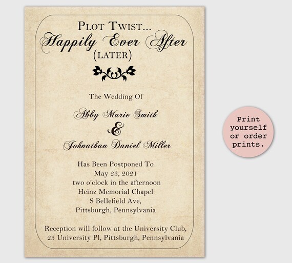 Plot Twist New Wedding Date Bookish Invitation Printable