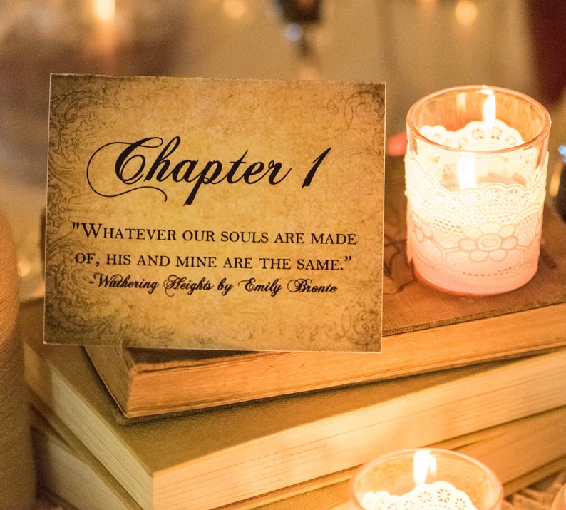 Love Story Wedding Table Numbers with Literary Quotes image 1