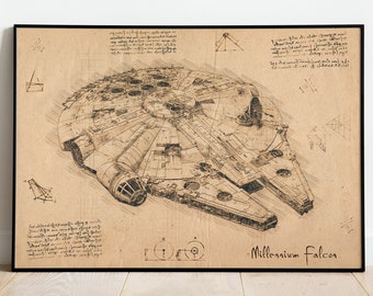 Millennium Falcon - Da Vinci Style Sketch - Star Wars - Printable Wall Art **Instant Download**