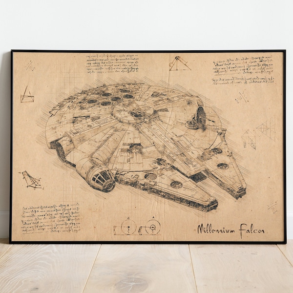 Millennium Falcon - Da Vinci Style Sketch - Star Wars - Printable Wall Art **Instant Download**