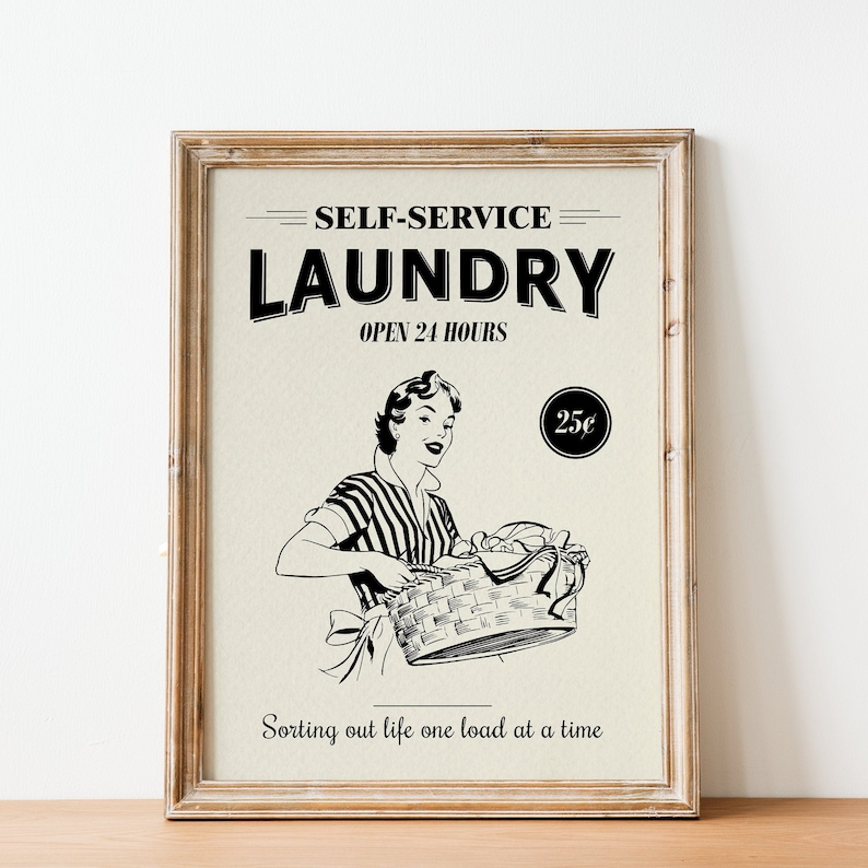 Retro Laundry Poster Farmhouse Style Printable Wall Art Etsy