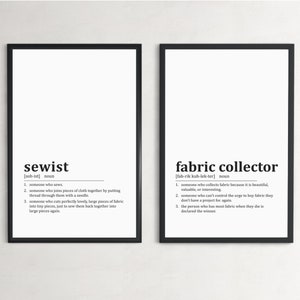 Sewist & &#39;Fabric Collector&#39; Definitions - Twin Posters - Printable Wall Art **Instant Download**