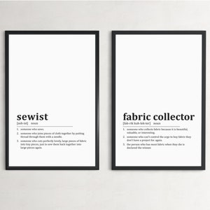 Sewist & 'Fabric Collector' Definitions - Twin Posters - Printable Wall Art **Instant Download**