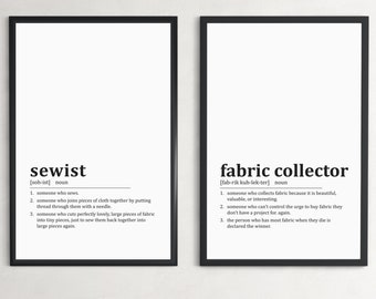 Sewist & 'Fabric Collector' Definitions - Twin Posters - Printable Wall Art **Instant Download**
