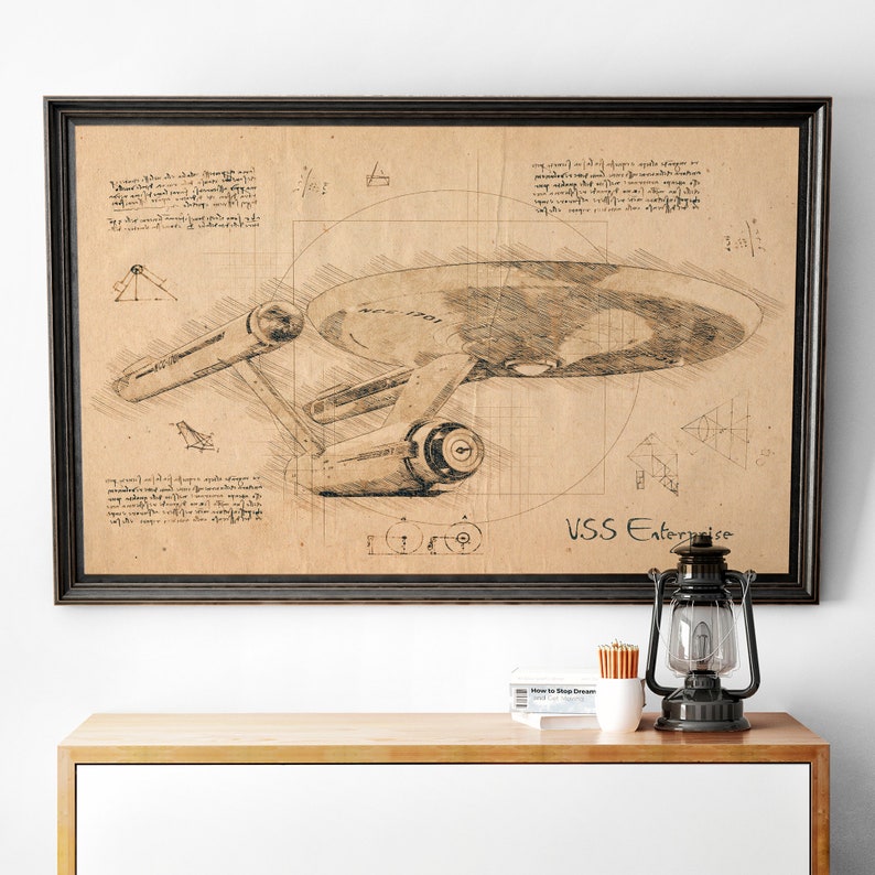 Da Vinci Style Sketch Printable Wall Art **Instant Download** USS Starship Enterprise