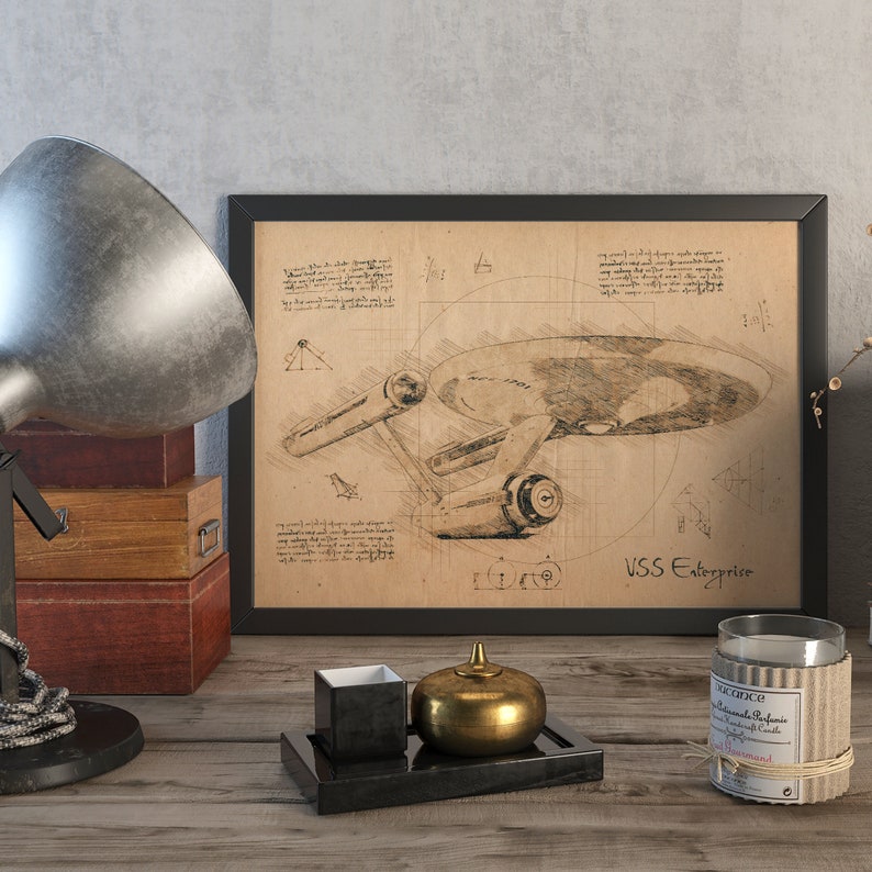 Da Vinci Style Sketch Printable Wall Art **Instant Download** USS Starship Enterprise
