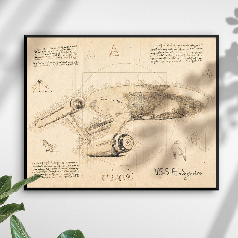 Da Vinci Style Sketch Printable Wall Art **Instant Download** USS Starship Enterprise