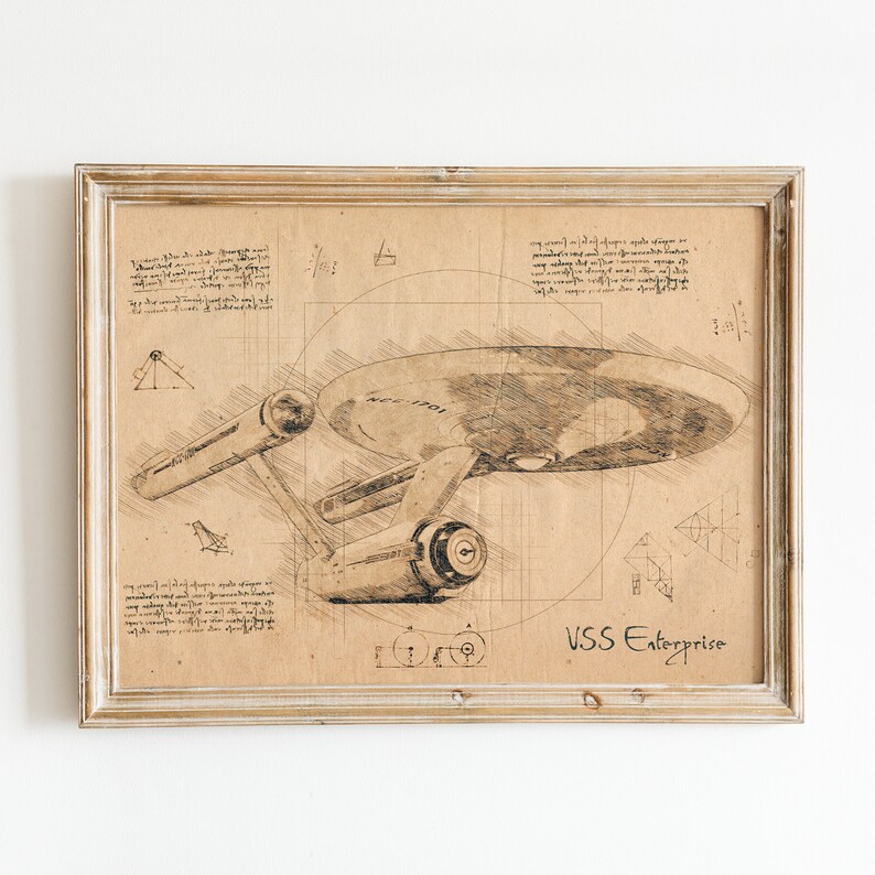 Da Vinci Style Sketch Printable Wall Art **Instant Download** USS Starship Enterprise