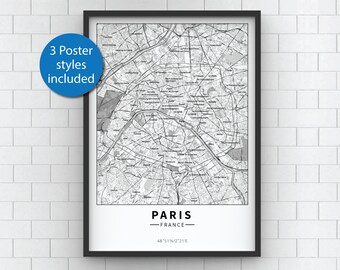 Paris Map Print: 3 Style City Maps (Instant Download)