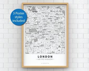 London Map Print: 3 Style Cityscape Poster (Instant Download)
