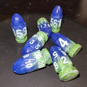 Dueling Spring-- Handmade Resin 7Pcs Polyhedral DnD Dungeons and Dragons D&D D and D Pathfinder RPG Bullet Dice Sets