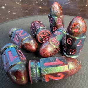 Crimson Haunting-- Handmade Resin 7Pcs Polyhedral DnD Dungeons and Dragons D&D D and D Pathfinder RPG Bullet Dice Sets