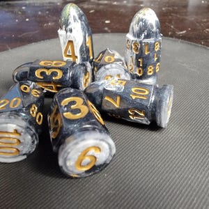 Tipped in Gold-- Handmade Resin 7Pcs Polyhedral DnD Dungeons and Dragons D&D D and D Pathfinder RPG Bullet Dice Sets