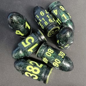 Forest Fireflies-- Handmade Resin 7Pcs Polyhedral DnD Dungeons and Dragons D&D D and D Pathfinder RPG Bullet Dice Sets
