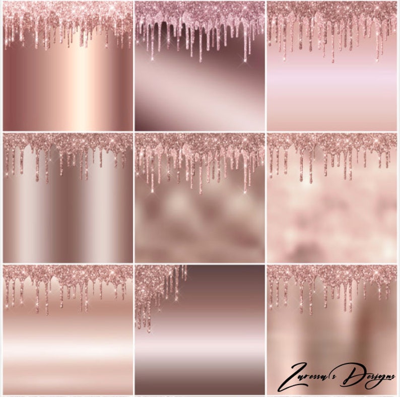 Rose Gold Dripping Glitter Digital Paper glitter