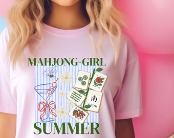 Mahjong Girl Summer T-Shirt, Cracks Bams Dots Game Hostess Mahjong Gifts Teacher Summer Tee