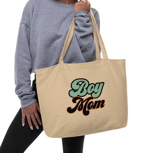 Boy Mom Large Canvas Tote Bag, EcoFriendly Cotton Mama Bag, Boy Mom Tote Bag, Mothers Day Gift, First Gift from Dad, New Mom Gift