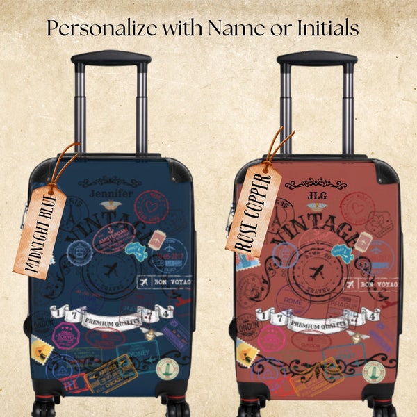 Personalized Vintage Design Carry on Suitcase, Small Luggage Stamps Travel Essential Birthday Gift, College Student, Mentor Boss Going Away
