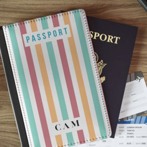 Personalized Passport Cover Holder, Monogram custom wallet, BoHo Design case,Organize Family Travel Essentials,Student Abroad Athlete Gift
