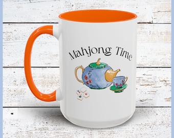 Personalized Teatime Mahjong Mug, Ceramic Cup, Mahjong Lover Gift
