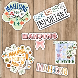 Adesivos para Mahjong, presente para festa do esquadrão de mães Mahjong, noite de jogos femininos Cracks Bams Dots Joker Dragon, acessórios para torneios do dia dos amantes do Mahjong.
