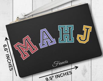 Personalized Mahjong Clutch Bag, Faux Leather Mahj Card Holder