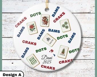 Craks Dots Bams Mahjong Holiday Ornaments Gifts, Mahjong Christmas Game Night Host Present