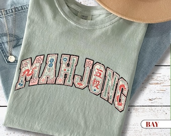 Comfort Colors Mahjong Shirt: Distressed Design Ladies Game Night Tee - US Cotton