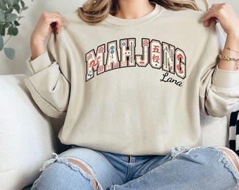 Mahjong Sweatshirt, Custom Distressed Mahjong Club Sweatshirt, Trendy Mahj Sweatshirt, Mothers Day Gift, Personalized Mahj Mom Sweatshirt