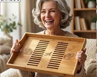 Engraved Mahjong Bamboo Serving Tray, Mahjong Lover Kitchen Decor