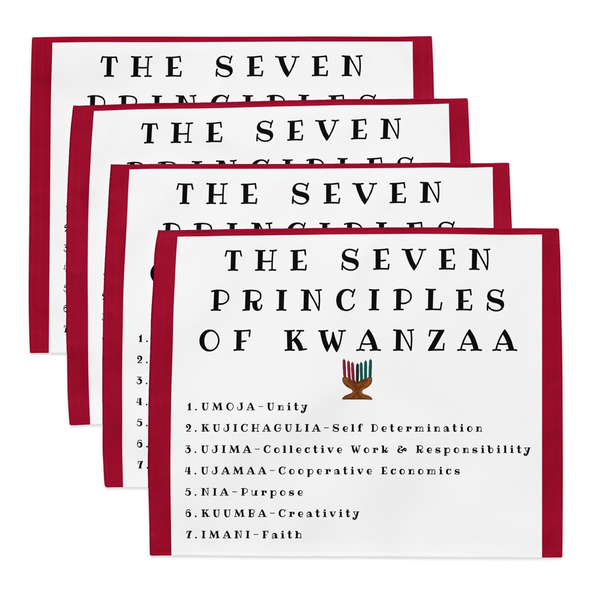 Kwanzaa Placemats Seven Principles Set of 4 Placemats for Cultural Kwanzaa Conversation and