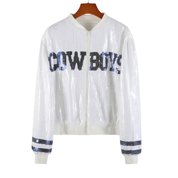 Cowboys|Jacket| Blue and White Bomber|Women Sequin Jacket| Bomber Women’s Sequin Jacket| Sports Jacket| Sequin| Gameday|Football