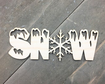Snow Wood Laser Cutout, Holiday Cutouts, Christmas Cutouts, Laser Cut Shapes, DIY Decorations, Cutout Shapes, Craft Supplies, Word Craft